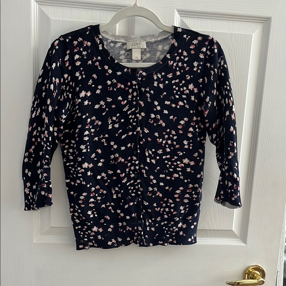 LOFT Floral Cardigan - Navy and Pink
